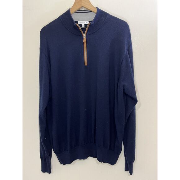 Peter Millar Crown Soft Suede Trim Zip Sweater 2XL Wool Silk Preppy Quiet Luxe - Picture 1 of 16